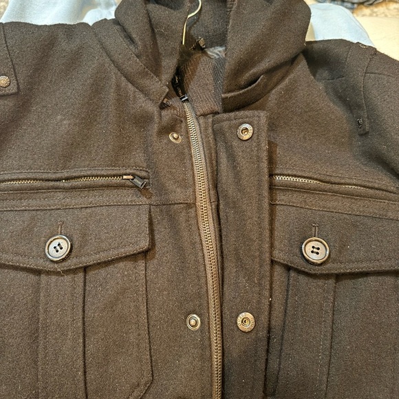 Guess Men's Black Wool Military Field Jacket Removable Hood XXL - Picture 3 of 8